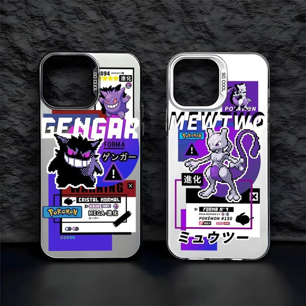 Cover Pokémon iPhone Gengar & Mewtwo – Design Retro Pixel